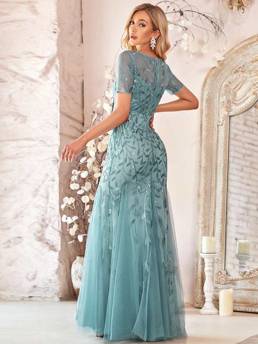 Elegant Women's Sequin Floral Fishtail Tulle Dress for Special Events