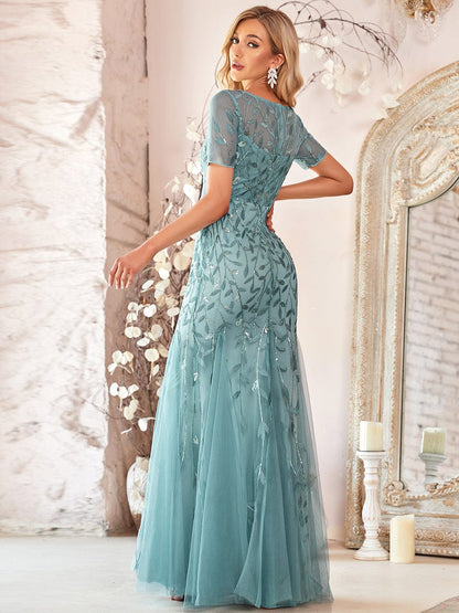 Elegant Women's Sequin Floral Fishtail Tulle Dress for Special Events