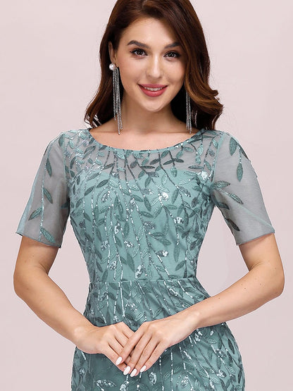 Elegant Women's Sequin Floral Fishtail Tulle Dress for Special Events