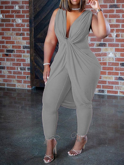 Elevate Your Street Style with Women's Sleeveless V-Neck Jumpsuit