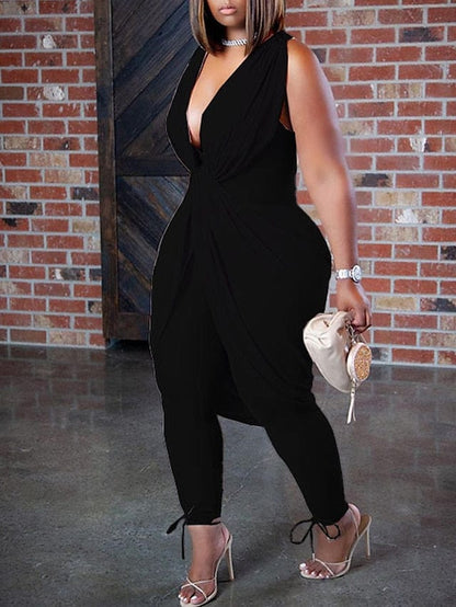 Elevate Your Street Style with Women's Sleeveless V-Neck Jumpsuit