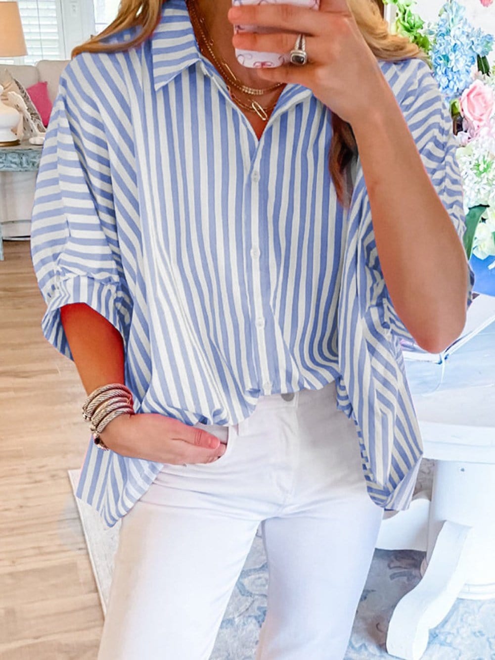Elevate Your Style with the Oversized Sky Blue Striped Shirt