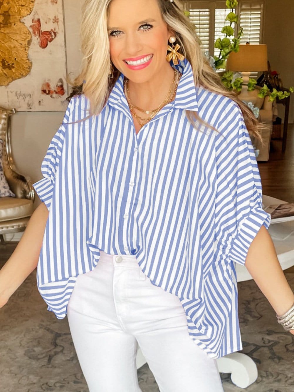 Elevate Your Style with the Oversized Sky Blue Striped Shirt