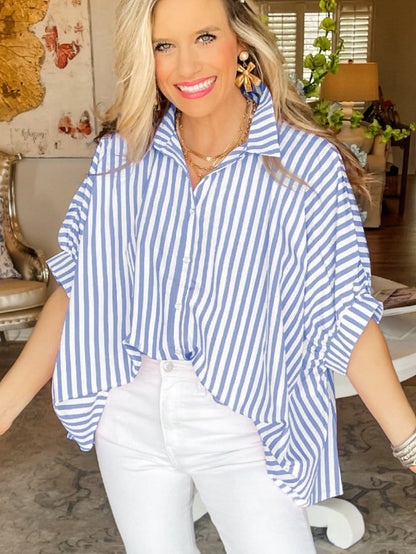 Elevate Your Style with the Oversized Sky Blue Striped Shirt