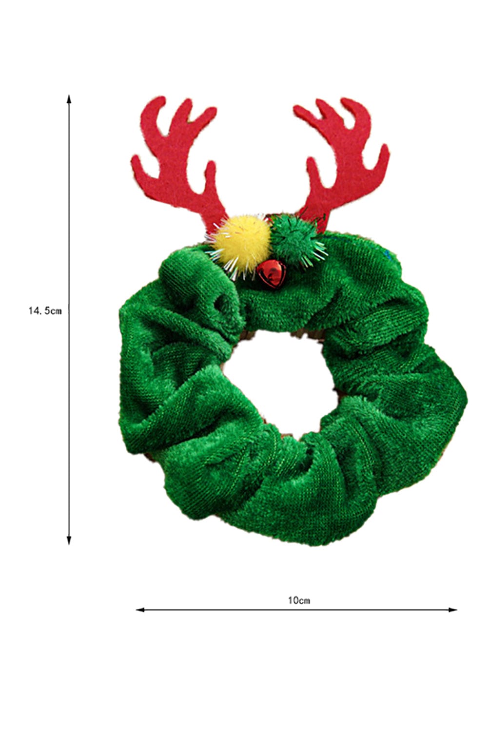 Elk Horn Jingle Bell Hair Scrunchie in Festive Green
