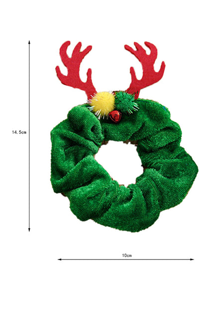 Elk Horn Jingle Bell Hair Scrunchie in Festive Green