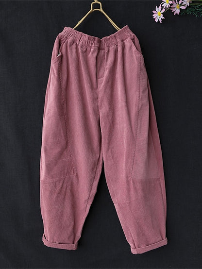 Women's Pants Trousers Corduroy Plain Black Pink Fashion High Waist Full Length Street Daily Fall Winter