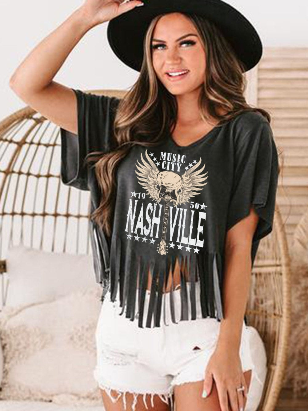 Embrace the Nostalgia: Bohemian Black Nashville Graphic Tee