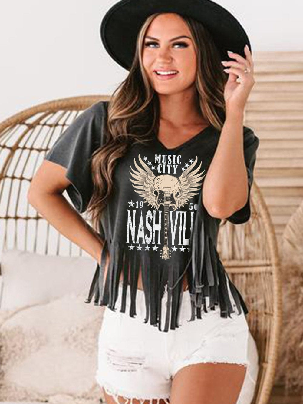 Embrace the Nostalgia: Bohemian Black Nashville Graphic Tee