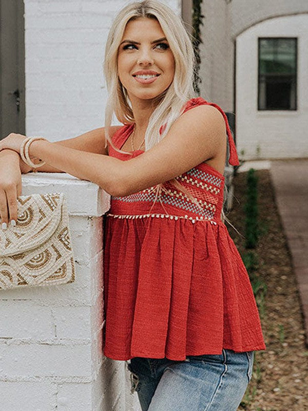 Embroidered Bohemian Top with Adjustable Straps