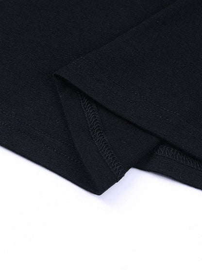 Embroidered Floral Black T-Shirt with Round Neck and Short Sleeves