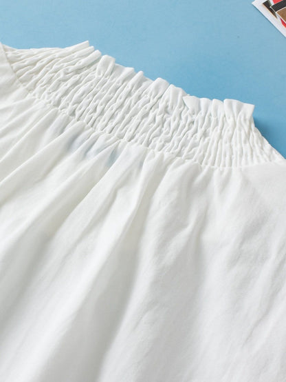 Embroidered Floral Puff Sleeve White Smocked Top