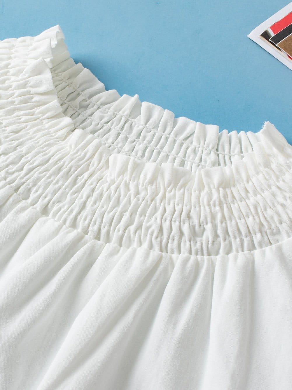 Embroidered Floral Puff Sleeve White Smocked Top