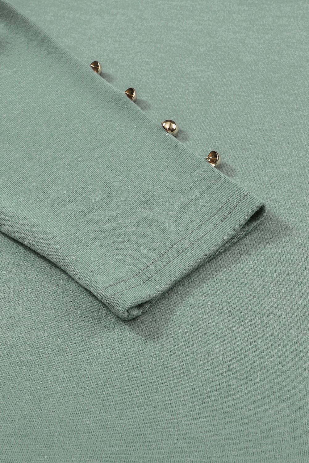 Emerald Green Button Detailed Sheath Top with Puffy Sleeves