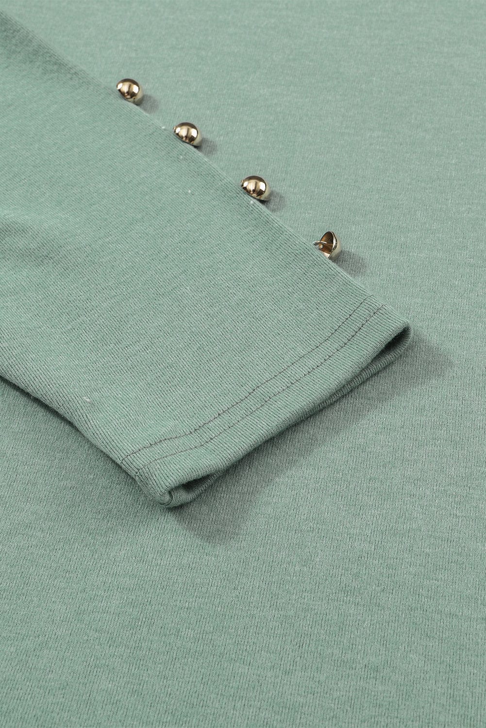 Emerald Green Button Detailed Sheath Top with Puffy Sleeves