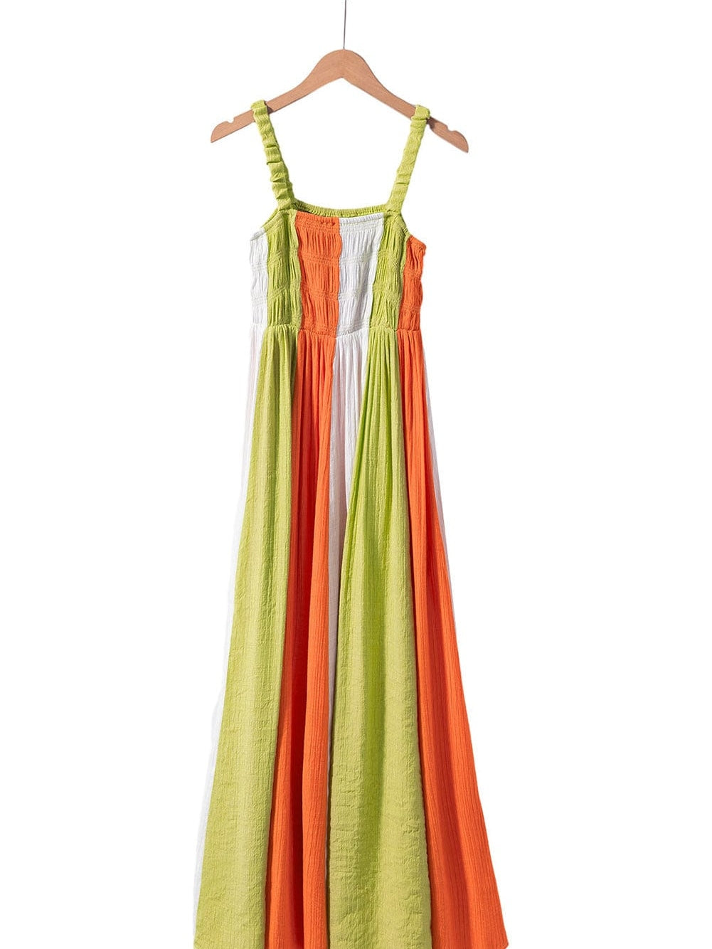 Emerald Green Color Block Smocked High Waist Maxi Dress