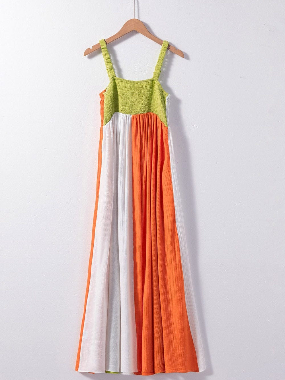 Emerald Green Color Block Smocked High Waist Maxi Dress