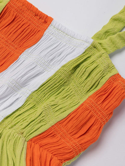 Emerald Green Color Block Smocked High Waist Maxi Dress