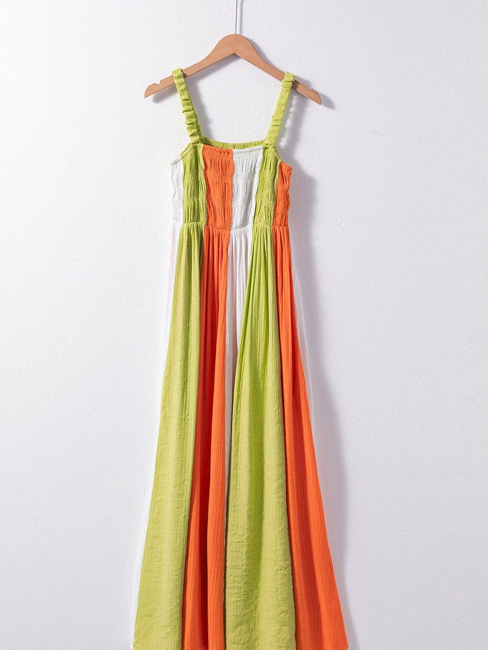 Emerald Green Color Block Smocked High Waist Maxi Dress