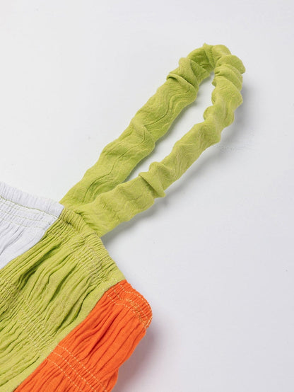 Emerald Green Color Block Smocked High Waist Maxi Dress