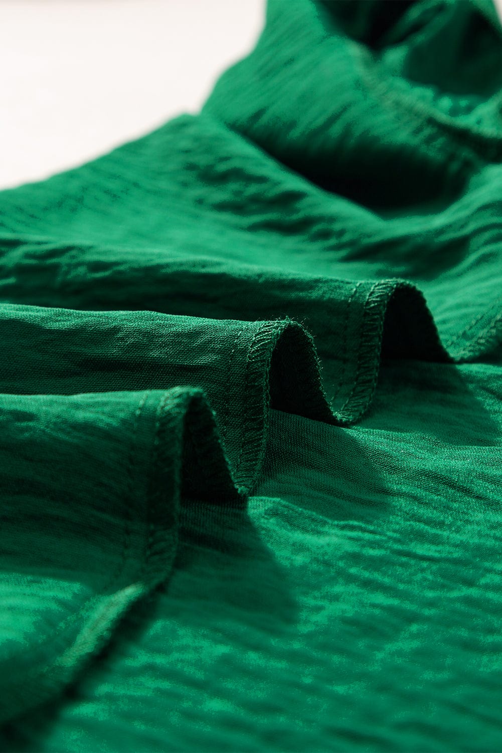 Emerald Green Crinkle Textured Flutter Sleeve Pleated Blouse