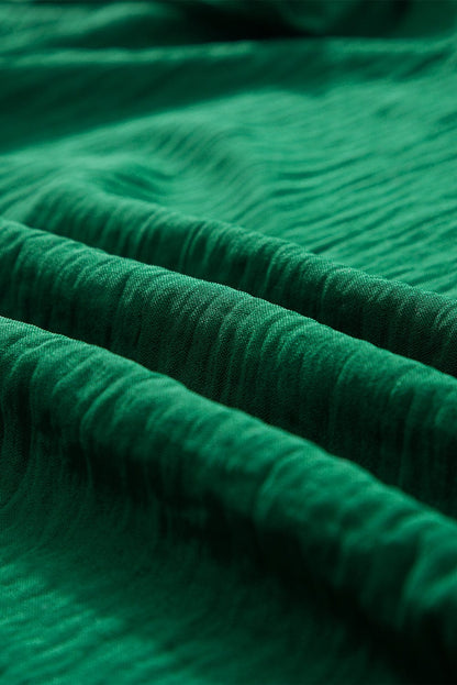 Emerald Green Crinkle Textured Flutter Sleeve Pleated Blouse