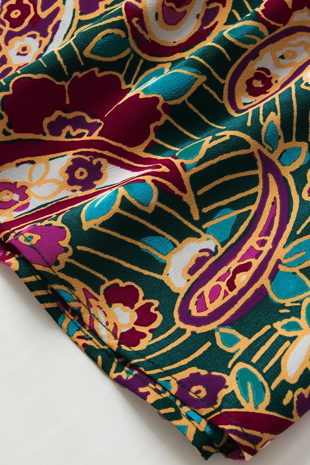 Emerald Paisley Bubble Sleeve V Neck Blouse