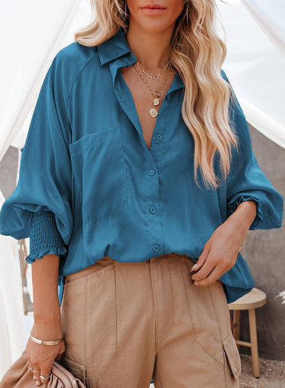 Emerald Smocked Cuff Oversized Blouse