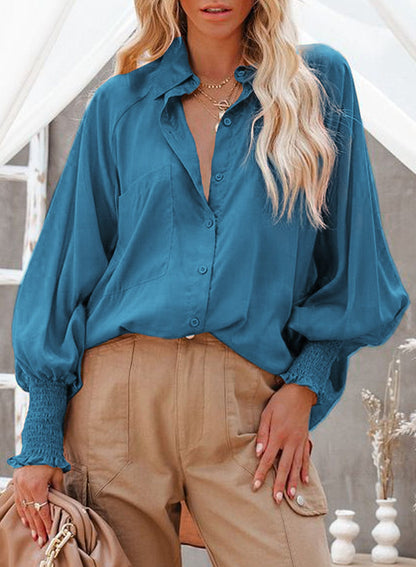 Emerald Smocked Cuff Oversized Blouse