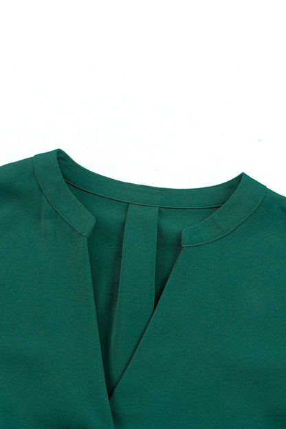 Emerald V Neck Shirt Dress with Ruffled Sleeves