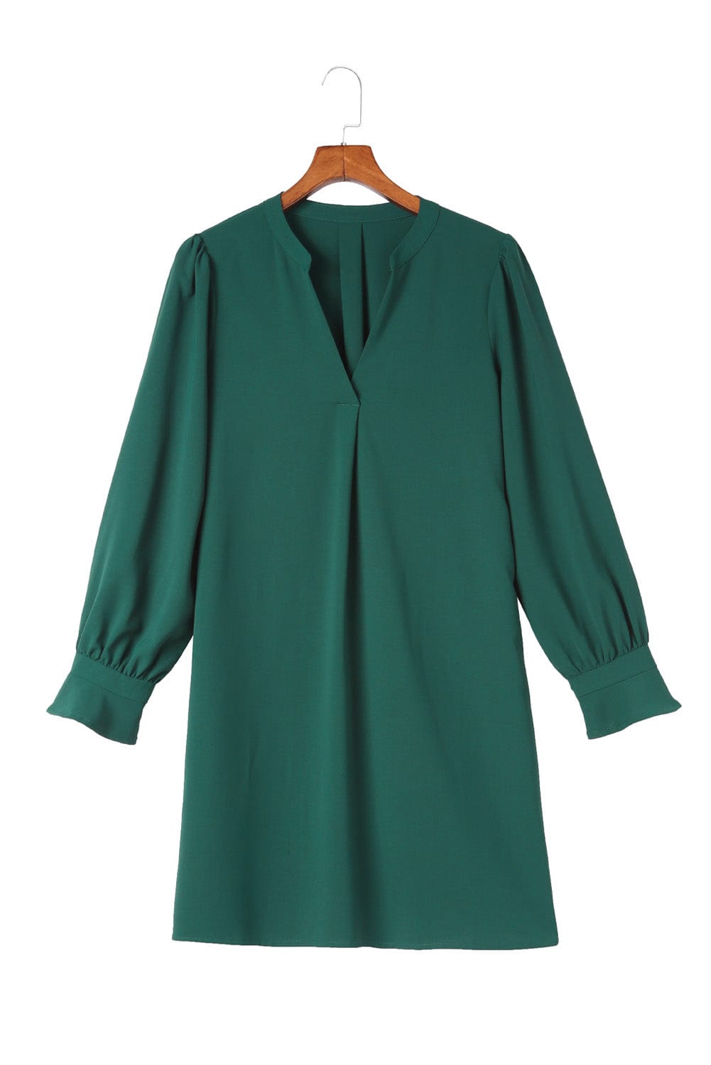Emerald V Neck Shirt Dress with Ruffled Sleeves