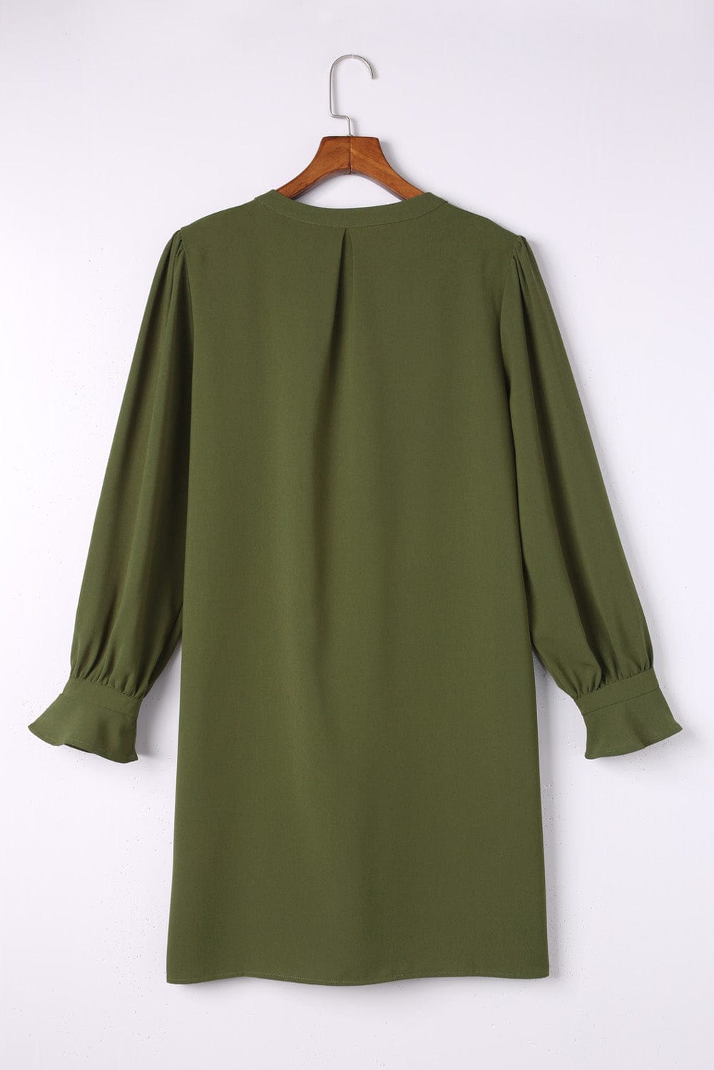 Emerald V Neck Shirt Dress with Ruffled Sleeves