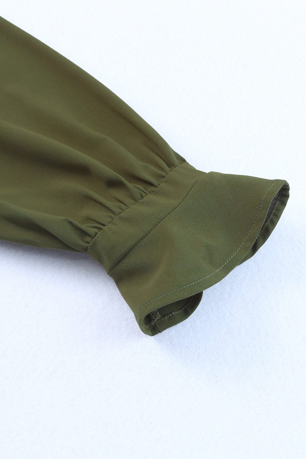 Emerald V Neck Shirt Dress with Ruffled Sleeves