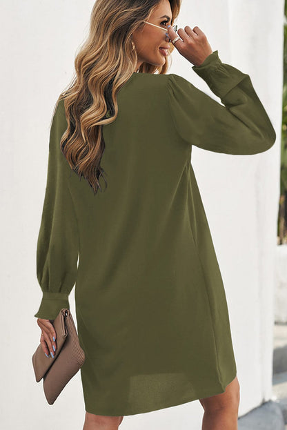 Emerald V Neck Shirt Dress with Ruffled Sleeves