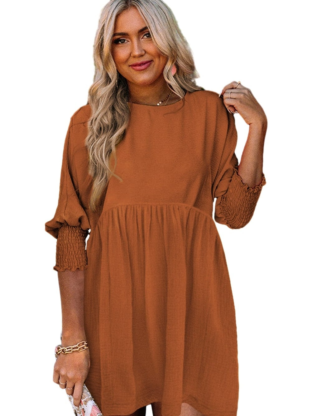 Empire Waist Chestnut Swing Mini Dress