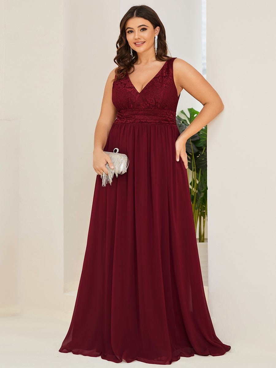 Empire Waist Chiffon V-Neck Evening Gown for Plus Size Women
