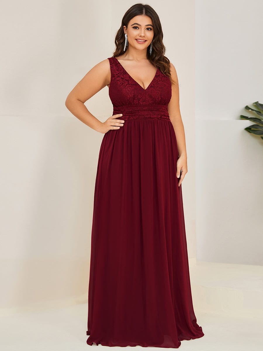 Empire Waist Chiffon V-Neck Evening Gown for Plus Size Women