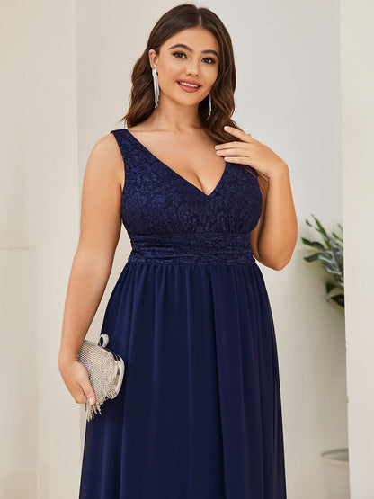 Empire Waist Chiffon V-Neck Evening Gown for Plus Size Women