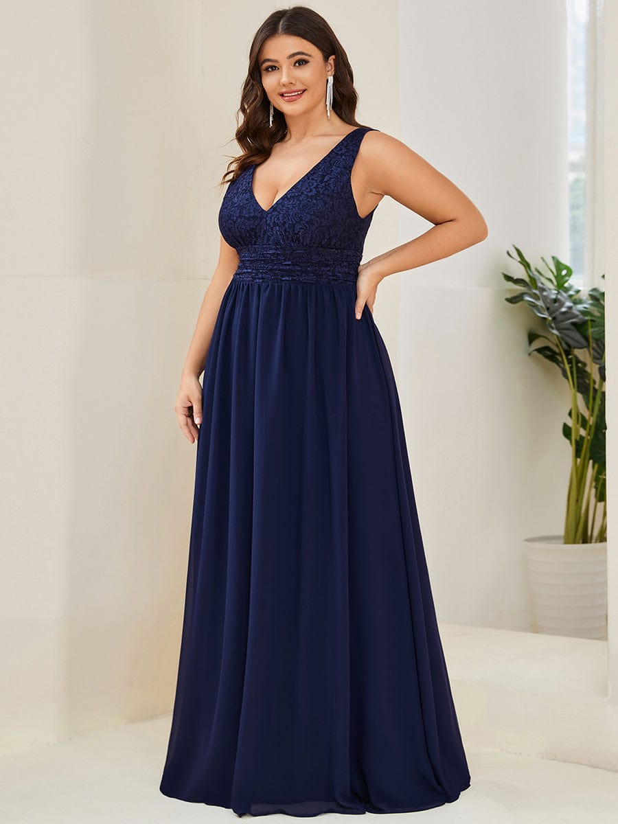 Empire Waist Chiffon V-Neck Evening Gown for Plus Size Women