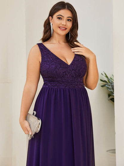 Empire Waist Chiffon V-Neck Evening Gown for Plus Size Women