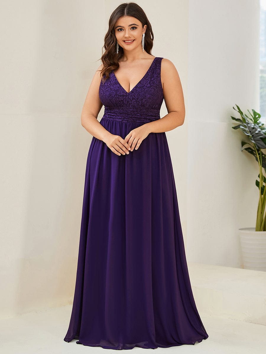 Empire Waist Chiffon V-Neck Evening Gown for Plus Size Women