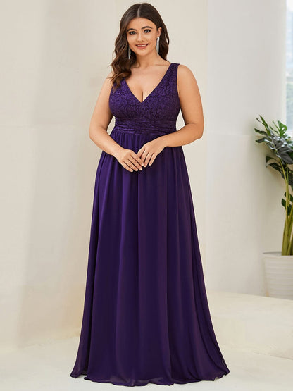Empire Waist Chiffon V-Neck Evening Gown for Plus Size Women