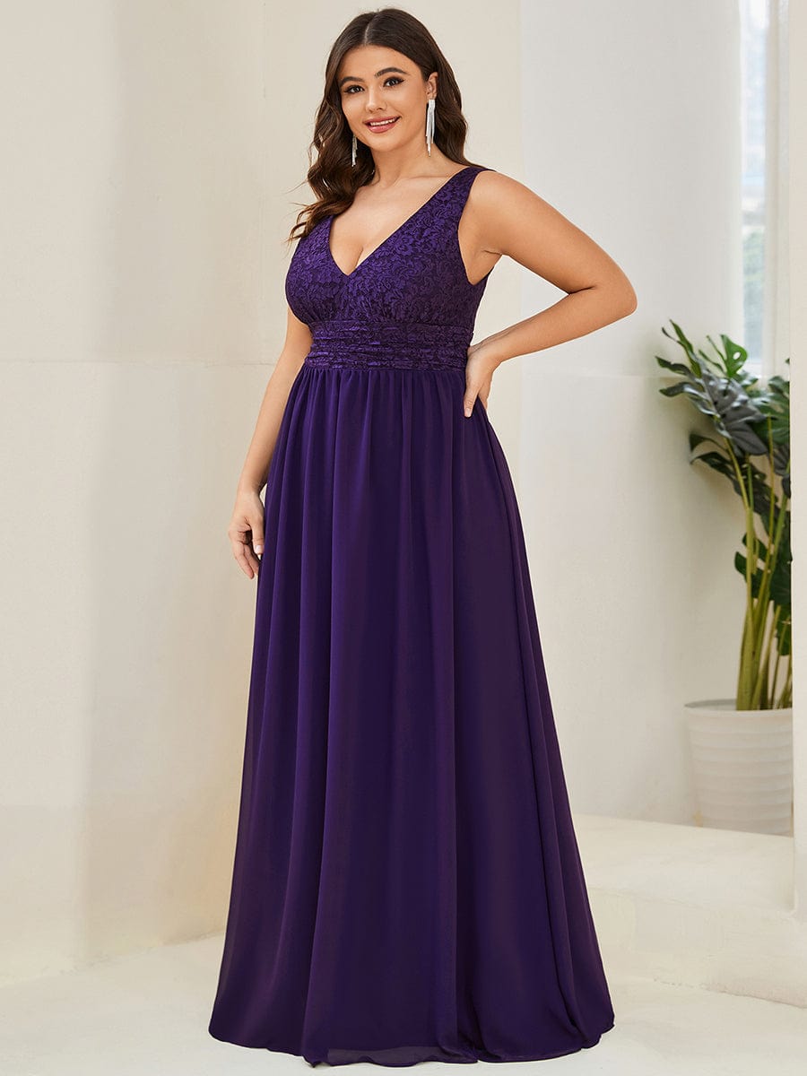 Empire Waist Chiffon V-Neck Evening Gown for Plus Size Women