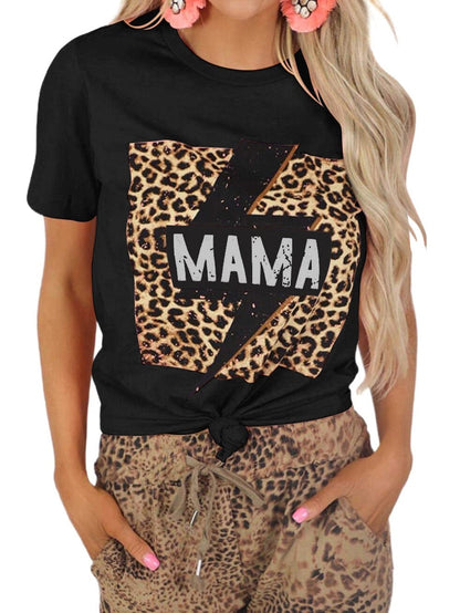 Empowering Leopard Lightning Print Graphic Tee for Moms