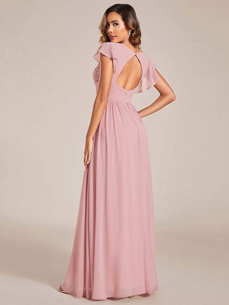 Enchanting Chiffon Bridesmaid Gown with Back Cutout and Ruffles