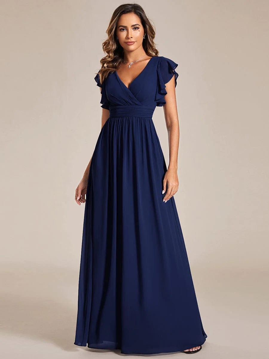 Enchanting Chiffon Bridesmaid Gown with Back Cutout and Ruffles