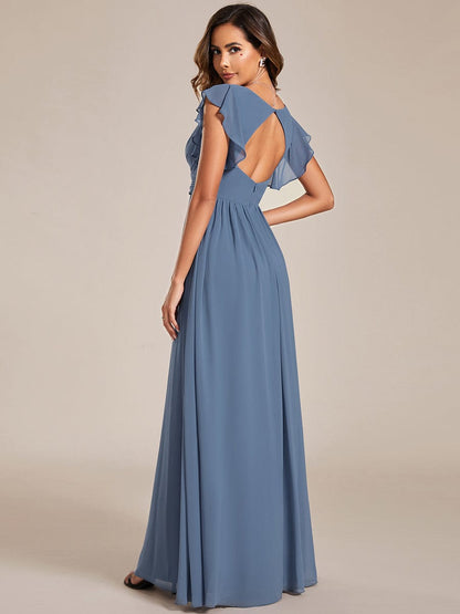 Enchanting Chiffon Bridesmaid Gown with Back Cutout and Ruffles