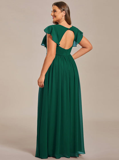 Enchanting Chiffon Bridesmaid Gown with Back Cutout and Ruffles