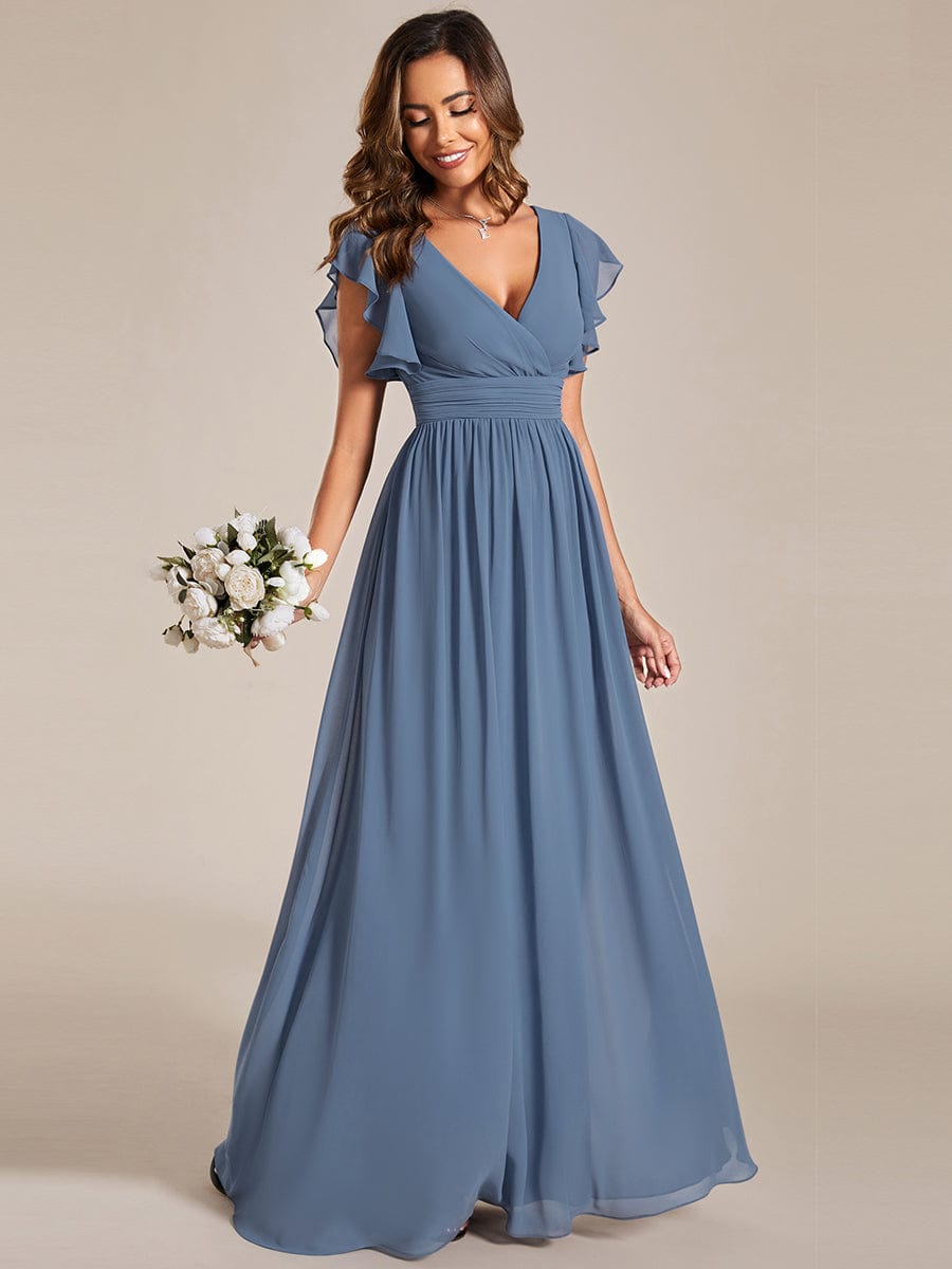 Enchanting Chiffon Bridesmaid Gown with Back Cutout and Ruffles