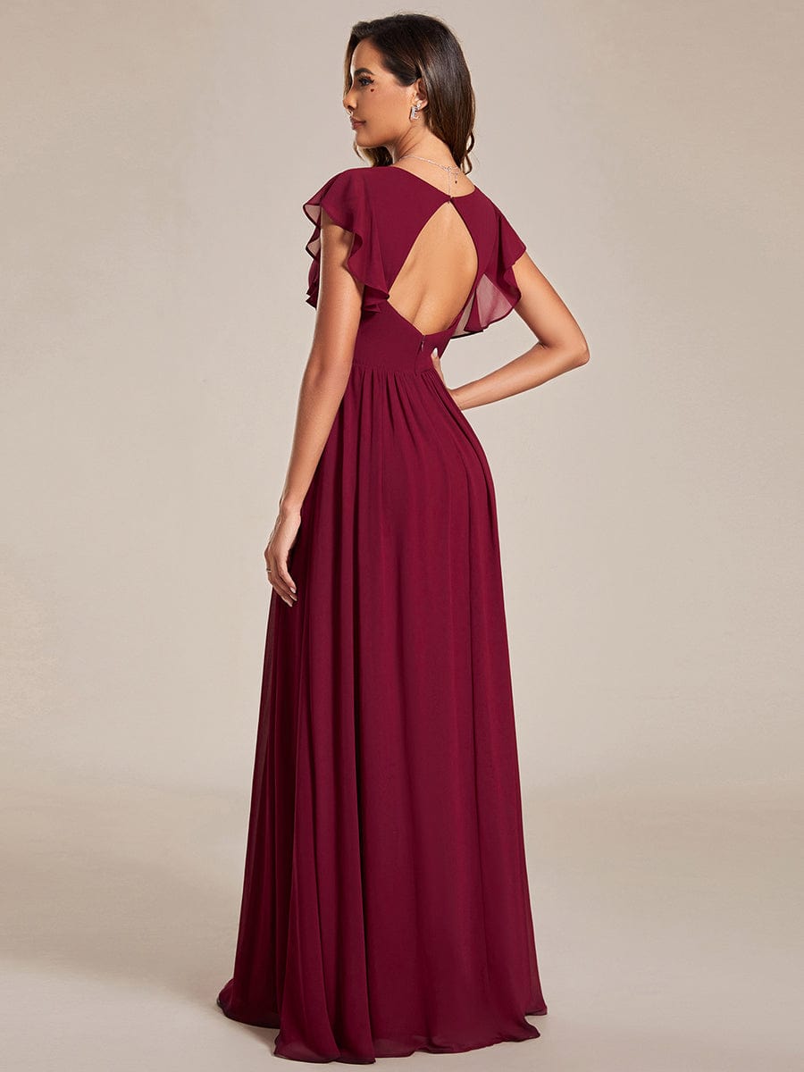 Enchanting Chiffon Bridesmaid Gown with Back Cutout and Ruffles